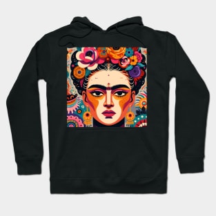 Latina maximalist art, frida kahlo lookalike woman and flowers, folk naïve portrait Hoodie